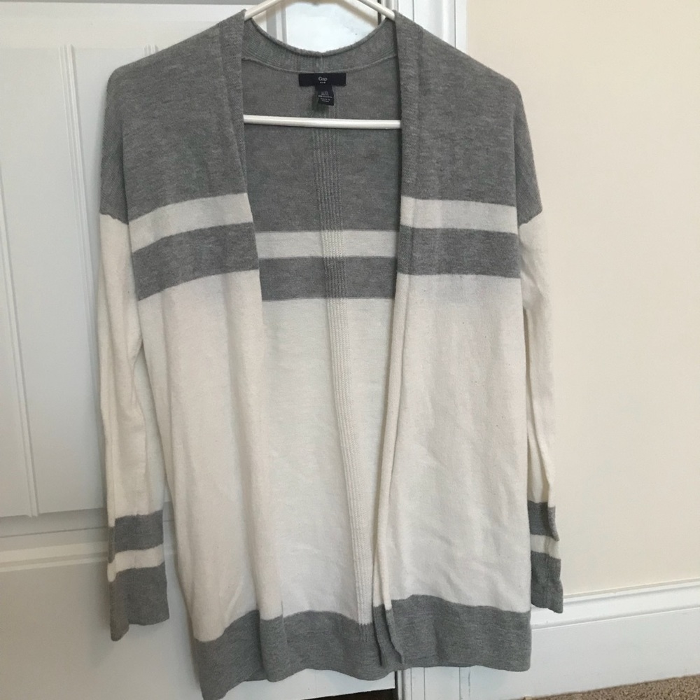 Grey and White Striped Gap Cardigan